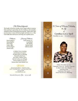 Cynthia "CeCe" Spell Funeral Program / Obituary 