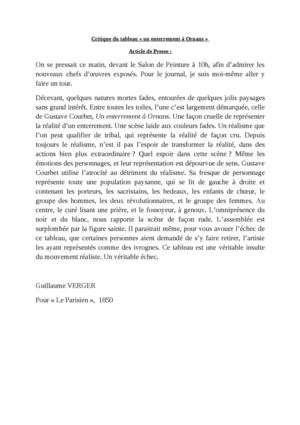 Critique du tableau "Un enterrement à Ornans"