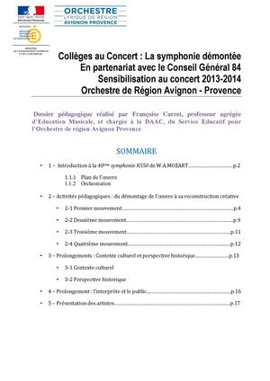 Dossier pédagogique Collège au concert "La Symphonie démontée" - Par F. Carret