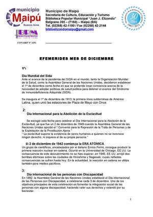 CULTURA | Biblioteca Municipal | Efemérides de diciembre 2013
