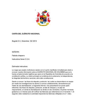 Carta de informe del ejercito nacional de colombia