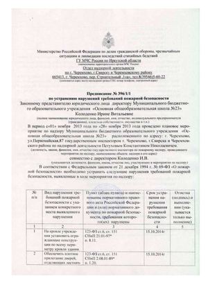 Предписание по пожарной безопасности