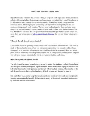 How Safe is Your Safe Deposit Box?