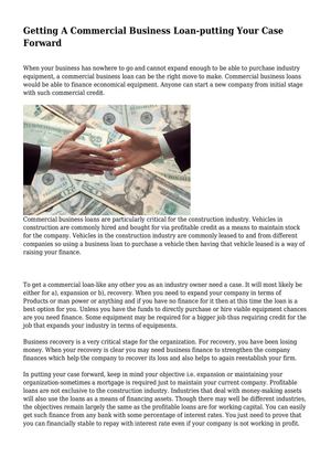 Getting A Commercial Business Loan-putting Your Case Forward