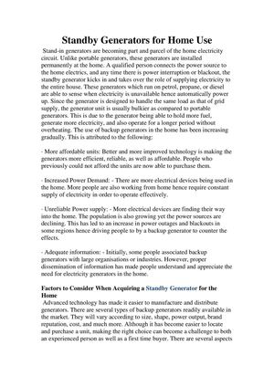 Standby Generators for Home Use