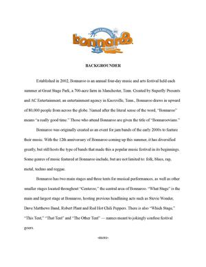 Media Kit: 2013 Bonnaroo Music and Arts Festival 