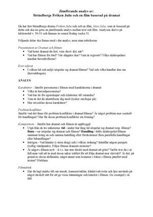 Jämfrande analys  - Fröken Julie