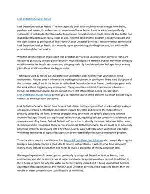 Leak Detection Services Fresno Call 559-512-7669 Fresno CA Leak Detection Contractors