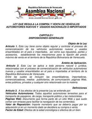 LEY QUE REGULA LA COMPRA Y VENTA DE VEHÍCULOS AUTOMOTORES