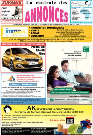 La centrale des annonces N° 1176 Semaine du 08 au 14 Décembre 2013 