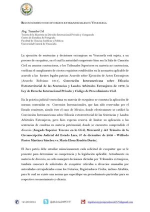 RECONOCIMIENTO DE DIVORCIOS EXTRAJUDICIALES EN VENEZUELA   Abg. Tamaiba Cid 