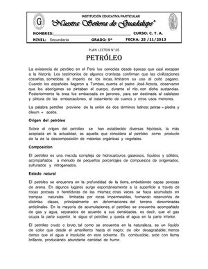 PLAN  LECTOR -  PETRÓLEO