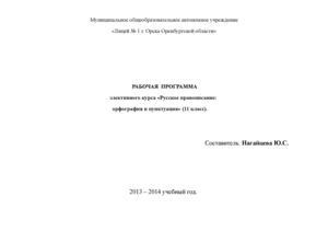 Элективный курс по русскому языку 11 класс.