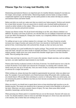 Fitness Tips For A Long And Healthy Life