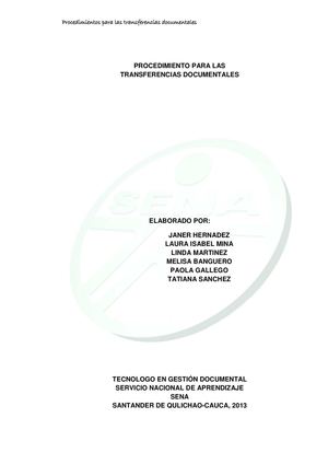 PROCEDIMIENTOS PARA LAS TRANSFERENCIAS DOCUMENTALES 