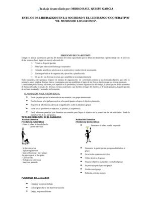 MIRKO QUISPE   SOBRE TIPOS DE LIDERES SOCIALES