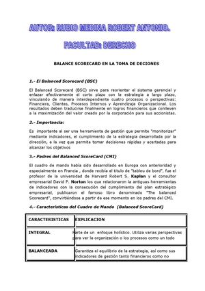 BALANCE SCORECARD EN LA TOMA DE DECISIONES