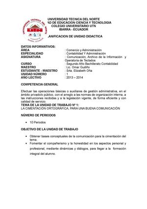 Silabo de Comunicación, Archivos de la Información y operatoria de teclados