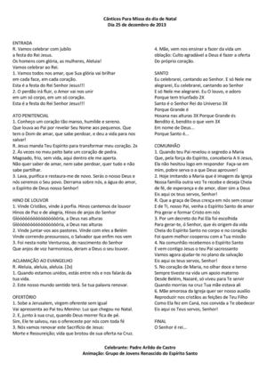 Cânticos para Missa do Natal