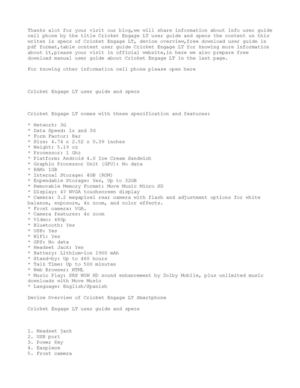  Cricket Engage LT user guide and specs
