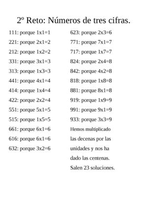 2º Reto : Números de tres cifras.