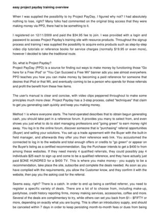 Simple Project Payday Training Overview A Look into Project Payday