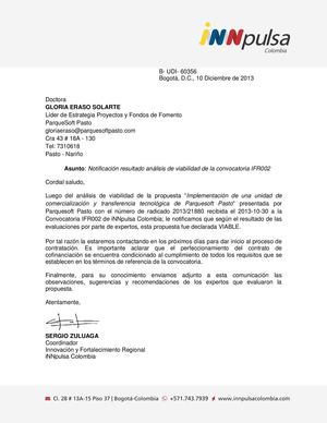 Carta de notificación que avala desarrollo de propuesta 