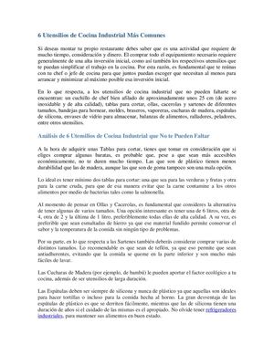 6 Utensilios de Cocina Industrial Más Comunes