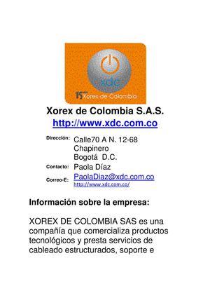 Xorex de Colombia S - PRESENTACION DE EMPRESA