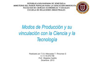 MODOS DE PRODUCCIÓN - CUADRO COMPARATIVO