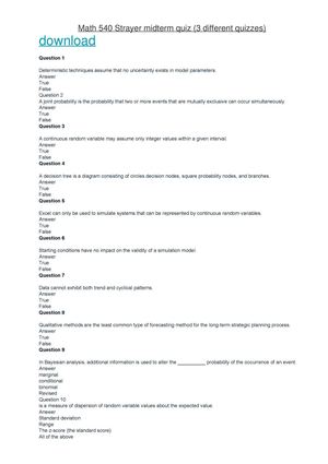 Math 540 Strayer midterm quiz (3 different quizzes)
