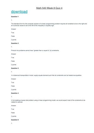 Math 540 Week 8 Quiz 4