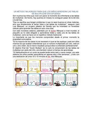 METODO QUE FACILITA APRENDER LAS TABLAS DE MULTIPLICAR