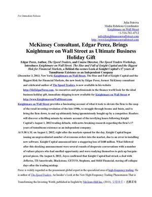 McKinsey Consultant, Edgar Perez, Brings Knightmare on Wall Street as Ultimate Business Holiday Gift