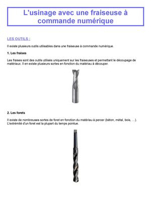 Les usinages avec la fraiseuse à commande numérique