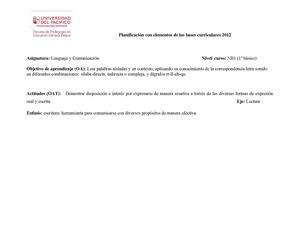 Planificación de Lenguaje y Comunicación OCTUBRE