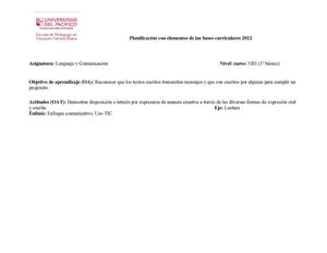 Planificación de Lenguaje y Comunicación  Diciembre