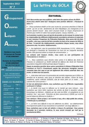 La Lettre du GOLA n°7 - Septembre 2013