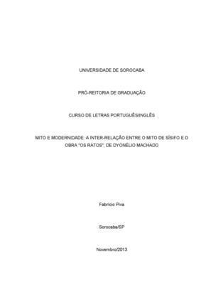 Mito e modernidade: a inter-relação entre o mito de Sísifo e a obra Os Ratos, de Dyonélio Machado (Fabrício Piva)