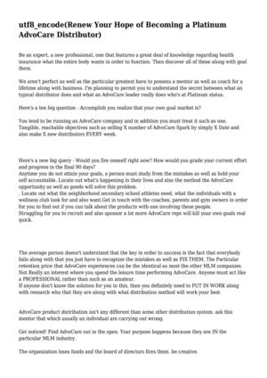 Renew Your Hope of Becoming a Platinum AdvoCare Distributor