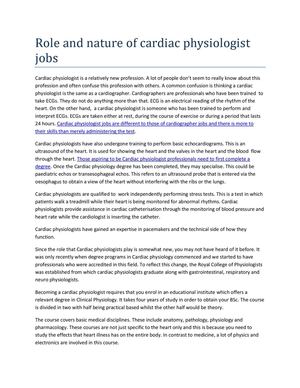 Role and nature of cardiac physiologist  jobs
