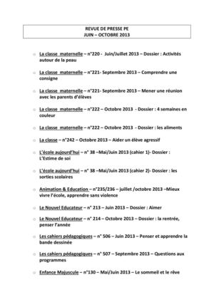 Revue de presse - Médiathèque ESPE Montauban - Juin/Octobre 2013