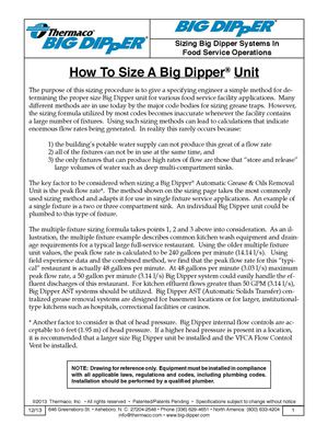 Big Dipper Sizing Chart and Illustration