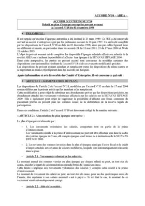 accord N°54 - AREA - avenant PEE