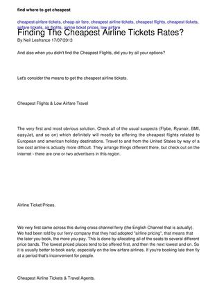 Find Where To Get Cheapest Flight Rates And The Cheapest Airline Tickets On The Internet