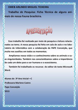 Ficha Técnica dos Animais