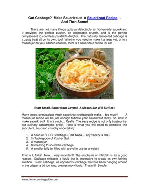 Got Cabbage?  Make Sauerkraut:  A Sauerkraut Recipe…  And Then Some!