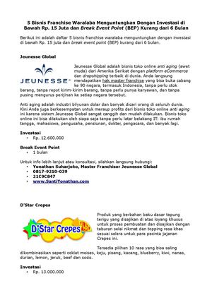 5 Bisnis Franchise dengan Investasi di Bawah 15 Juta dan BEP Kurang dari 6 Bulan