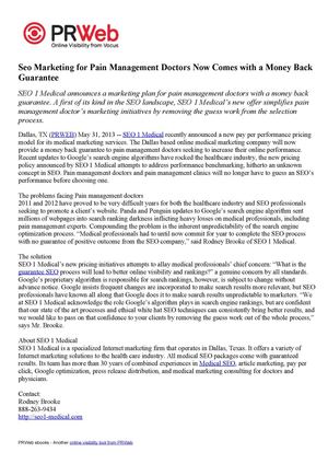 Seo Marketing for Pain Management Doctors Now Comes with a Money Back Guarantee