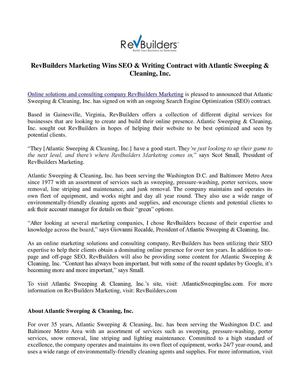 RevBuilders Marketing Wins SEO & Writing Contract with Atlantic Sweeping & Cleaning, Inc.